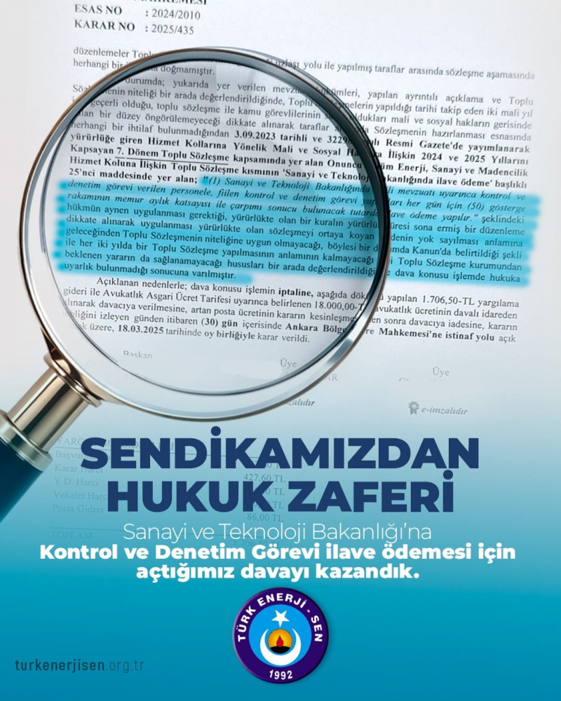 SENDİKAMIZDAN HUKUK ZAFERİ